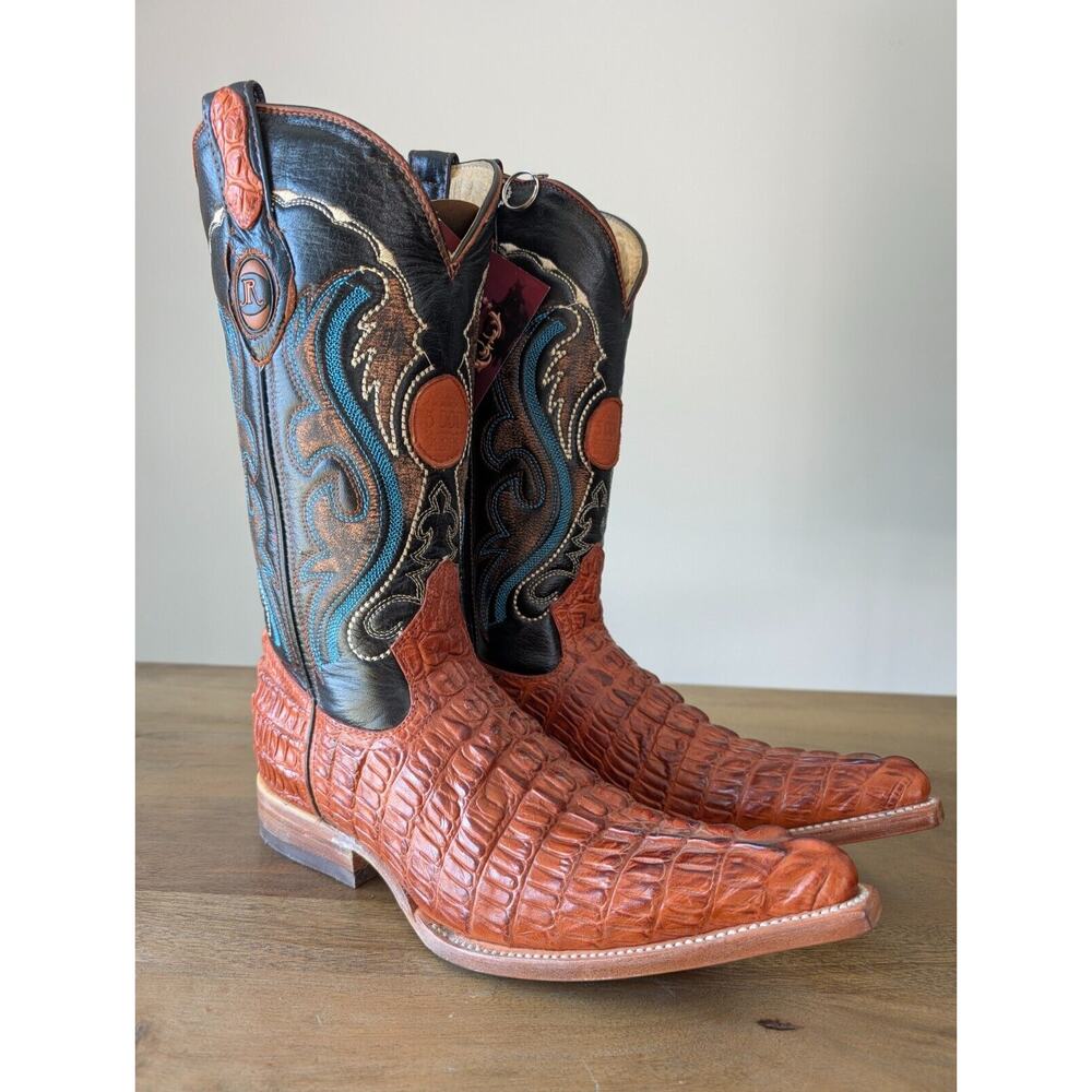 JR De Luxe Western Boots Mens Size 6 Brown Exotic Caiman Belly Leather Cowboy